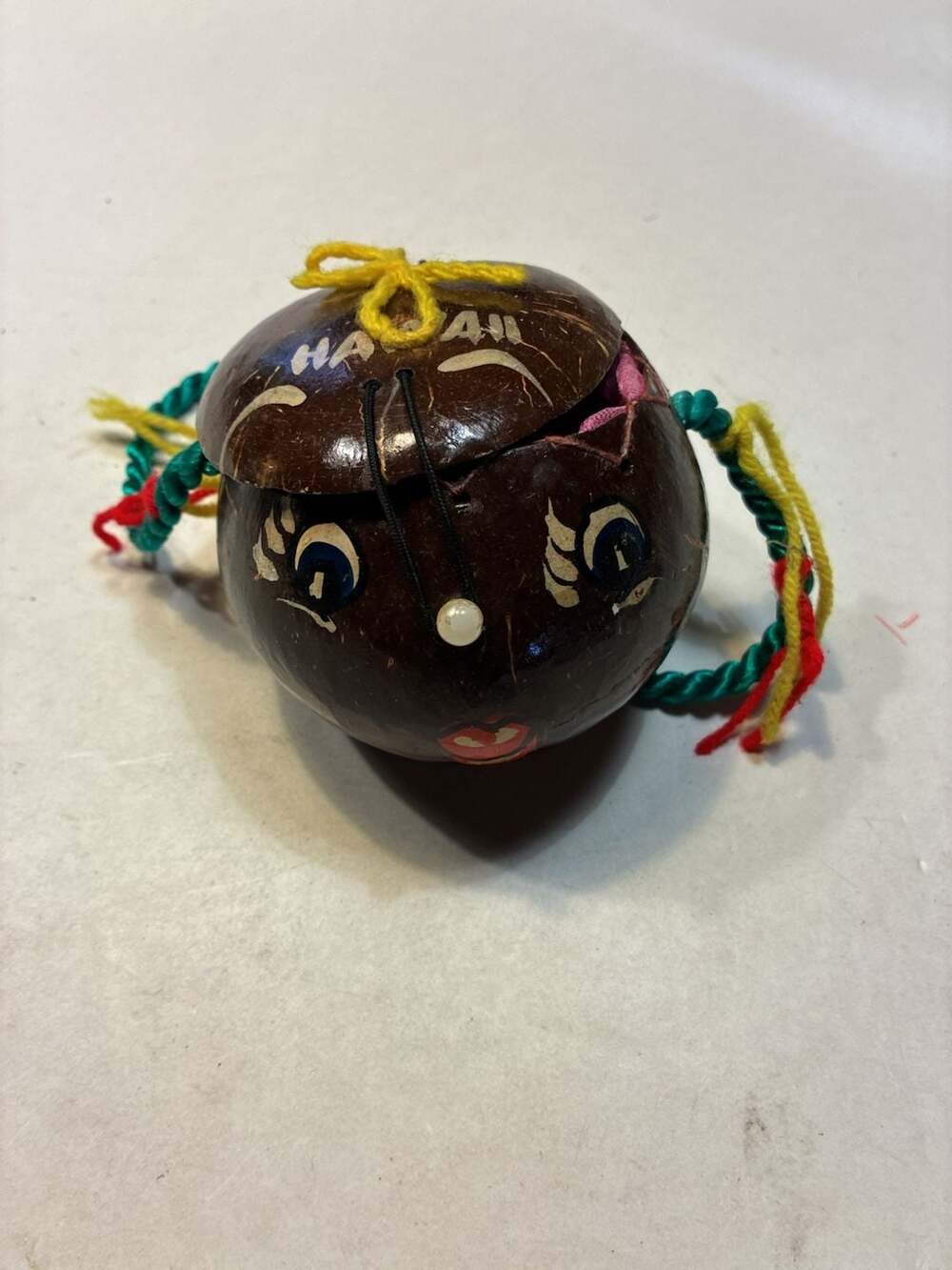 Vintage Hand-Painted Hawaii Coconut Shell Face Purse Souvenir